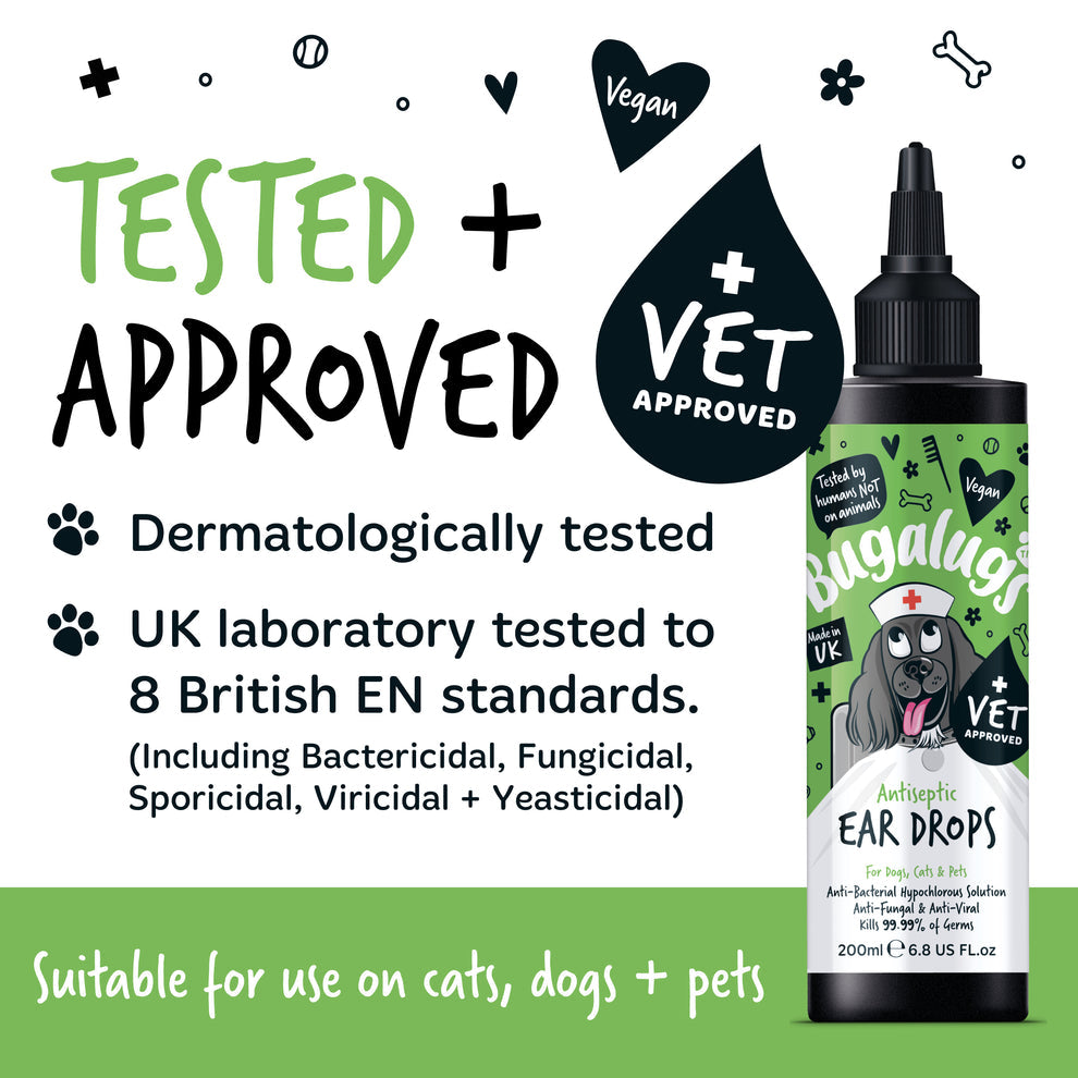 Bugalugs Antiseptic Ear Drops for Dogs, Cats & Pets 200ml