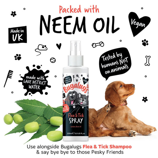 Bugalugs Flea & Tick Spray with Neem Oil for Dogs & Cats 200ml
