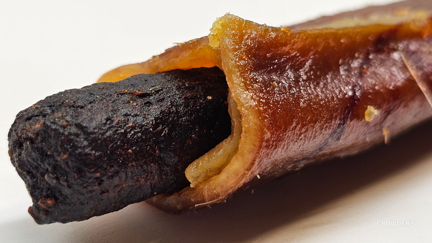 SAUSAGE ROLLS WRAPPED IN PORK RIND