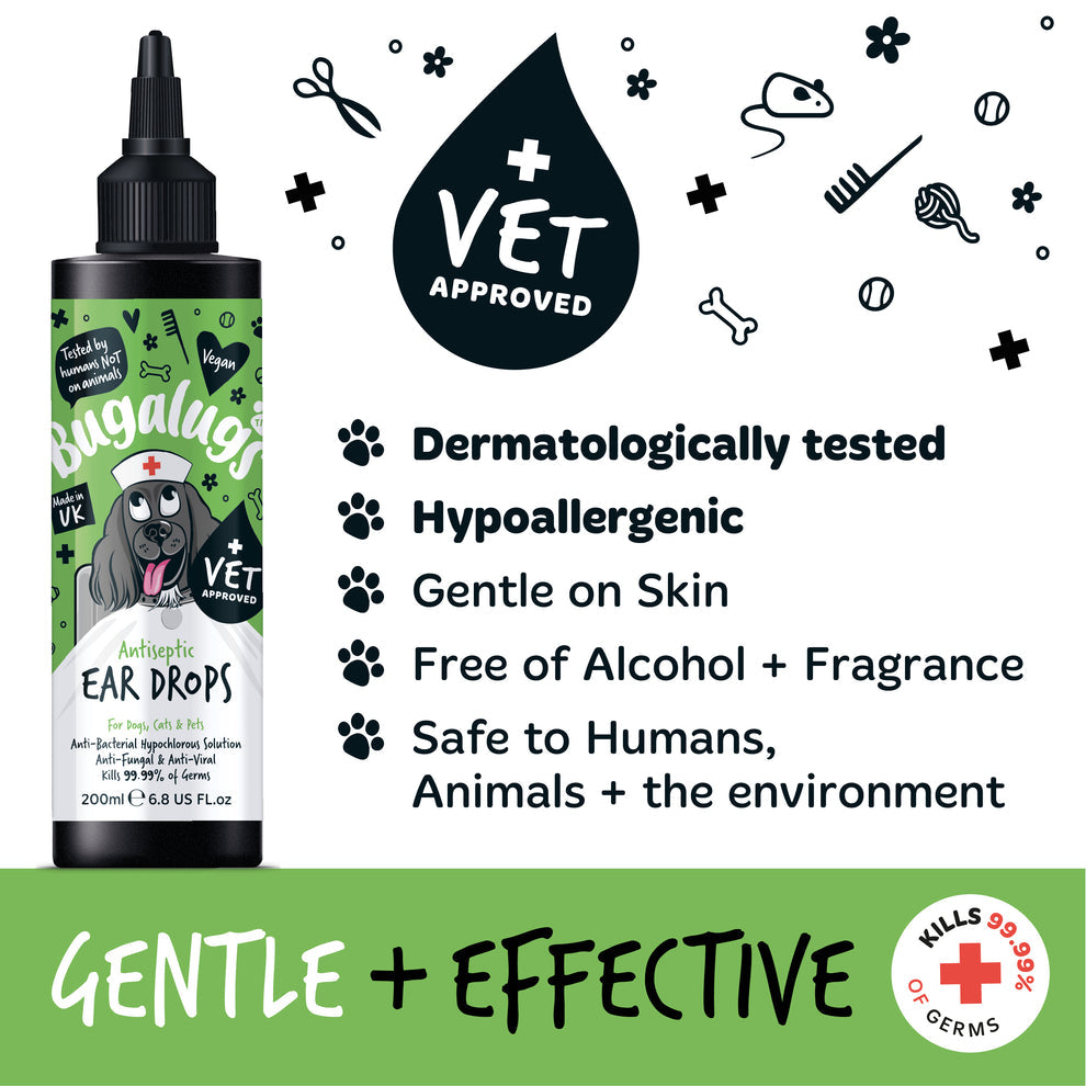 Bugalugs Antiseptic Ear Drops for Dogs, Cats & Pets 200ml