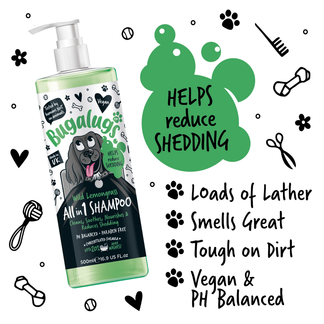 Bugalugs Wild Lemongrass All in 1 Dog Shampoo with Shed Control 250ml