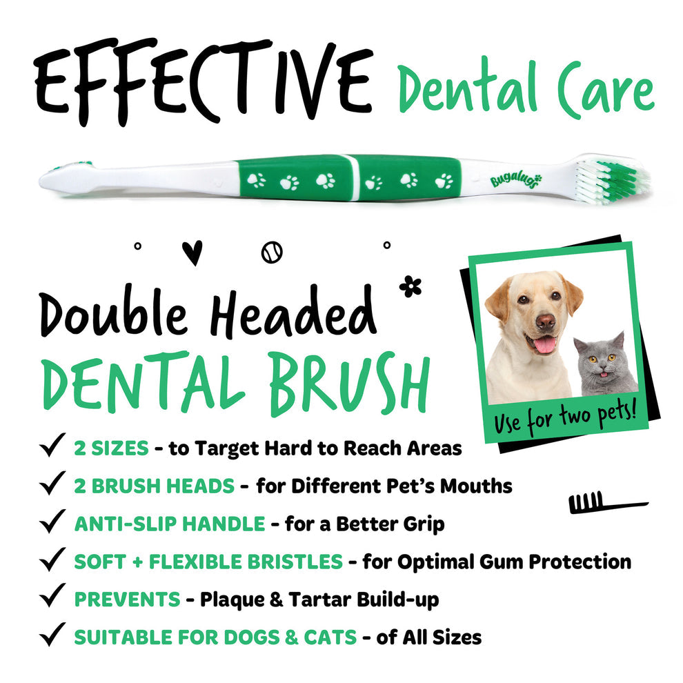 Bugalugs Pack of 2 Double Ended Dental Care Toothbrushes for Dogs & Cats
