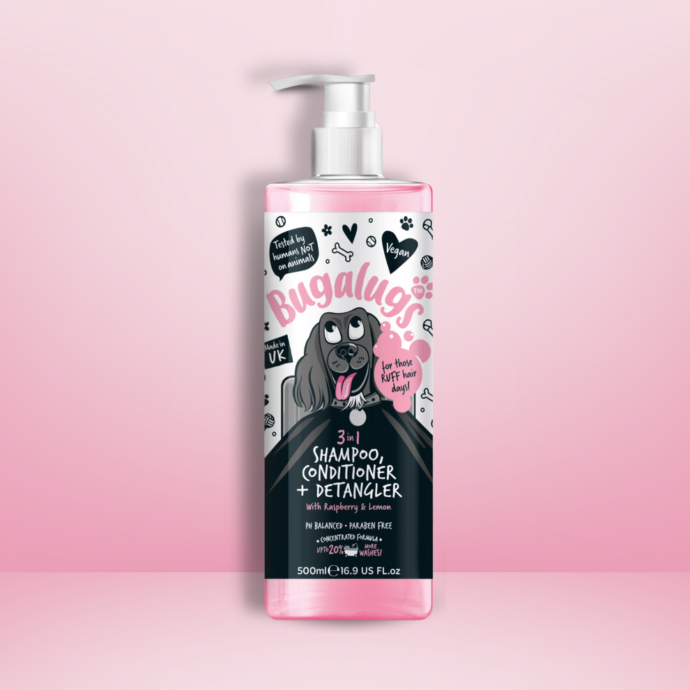 Bugalugs 3-in-1 Raspberry & Lemon Dog Shampoo, Conditioner & Detangler 250ml