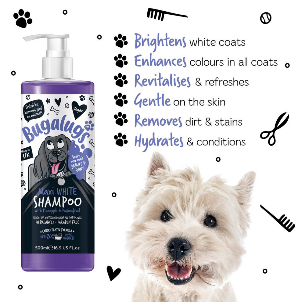 Bugalugs Maxi White Whitening Dog Shampoo with Pineapple & Passionfruit 250ml