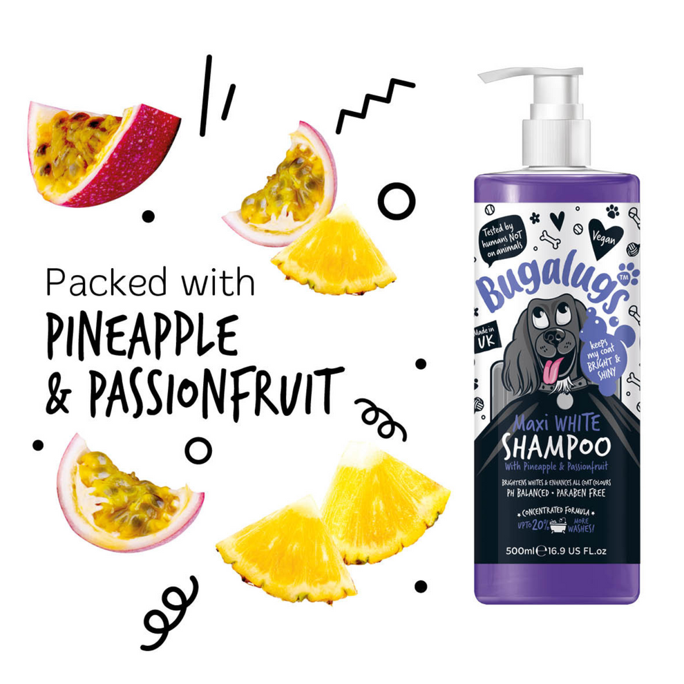 Bugalugs Maxi White Whitening Dog Shampoo with Pineapple & Passionfruit 250ml