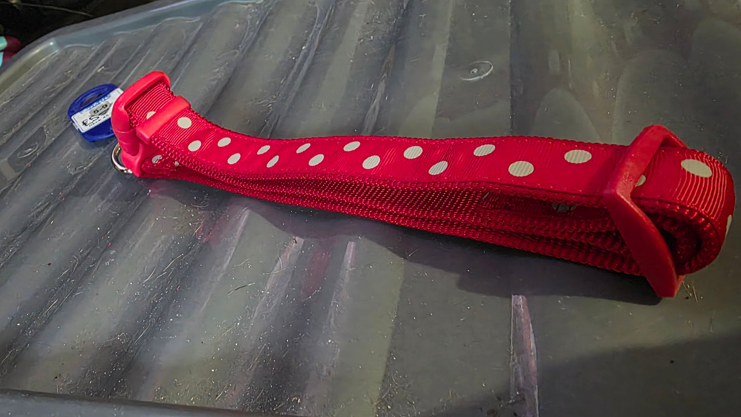 Red with grey dots dog collar 45cm-70cm