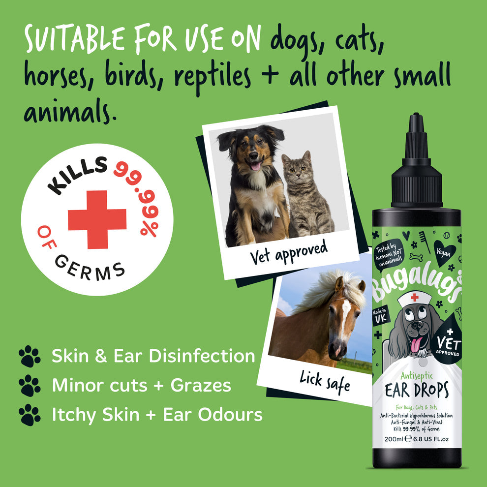Bugalugs Antiseptic Ear Drops for Dogs, Cats & Pets 200ml
