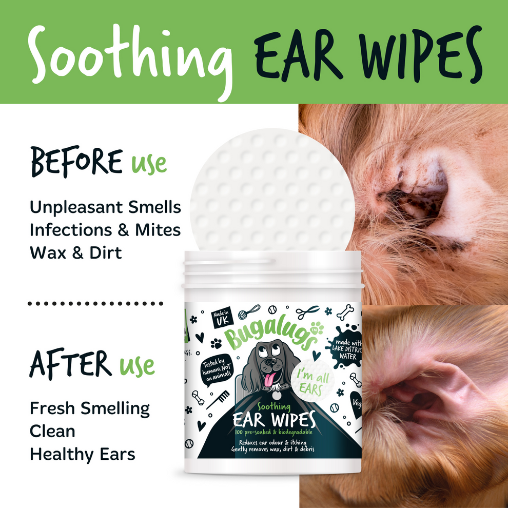 Bugalugs Soothing Ear Wipes for Dogs (100 wipes)
