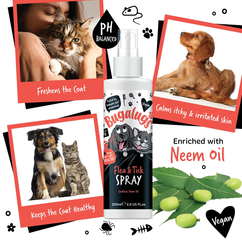 Bugalugs Flea & Tick Spray with Neem Oil for Dogs & Cats 200ml
