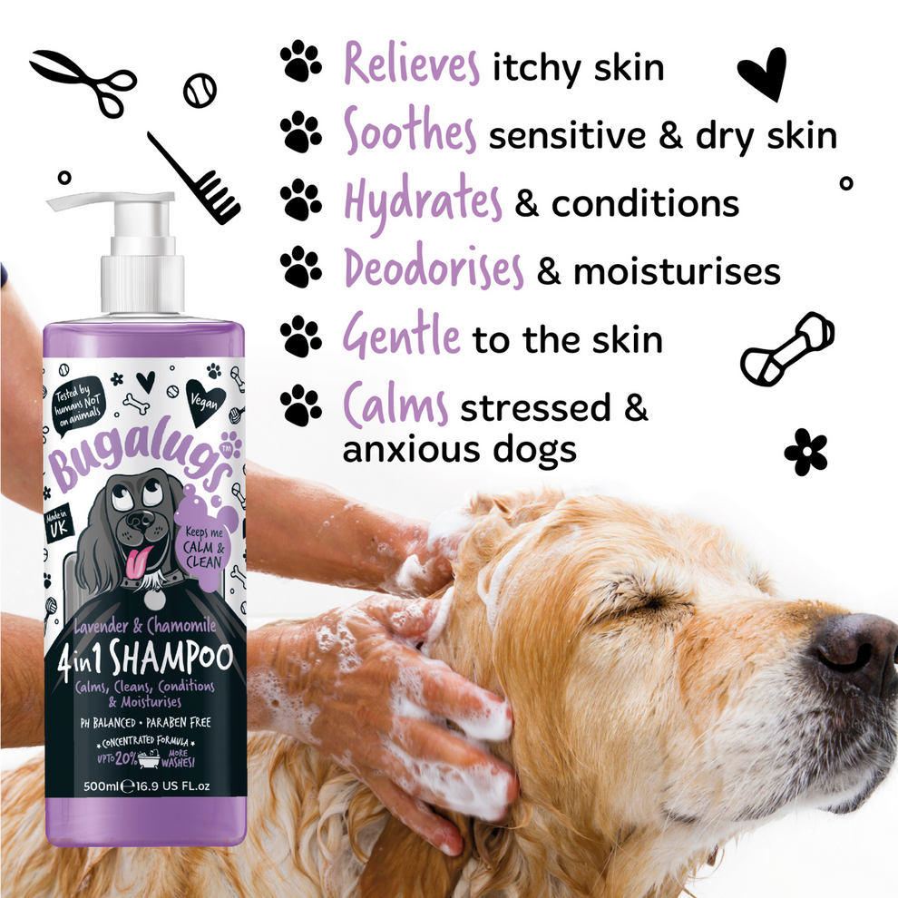Bugalugs Lavender & Chamomile 4-in-1 Calming Dog Shampoo 250ml