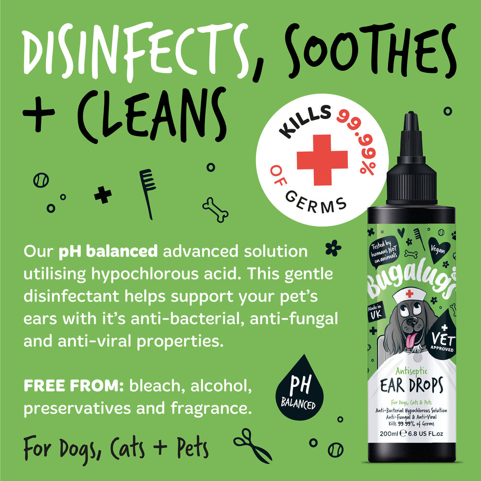 Bugalugs Antiseptic Ear Drops for Dogs, Cats & Pets 200ml