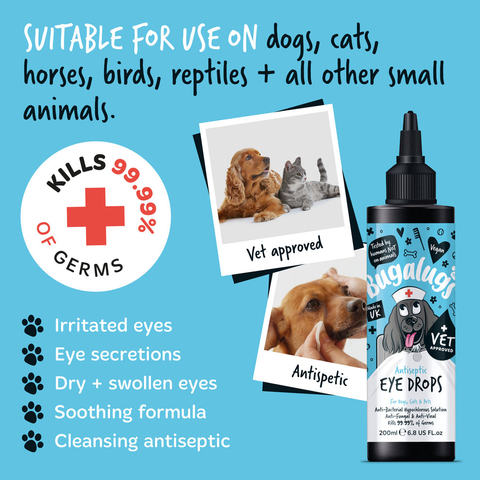 Bugalugs Antiseptic Eye Drops for Dogs, Cats & Pets 200ml