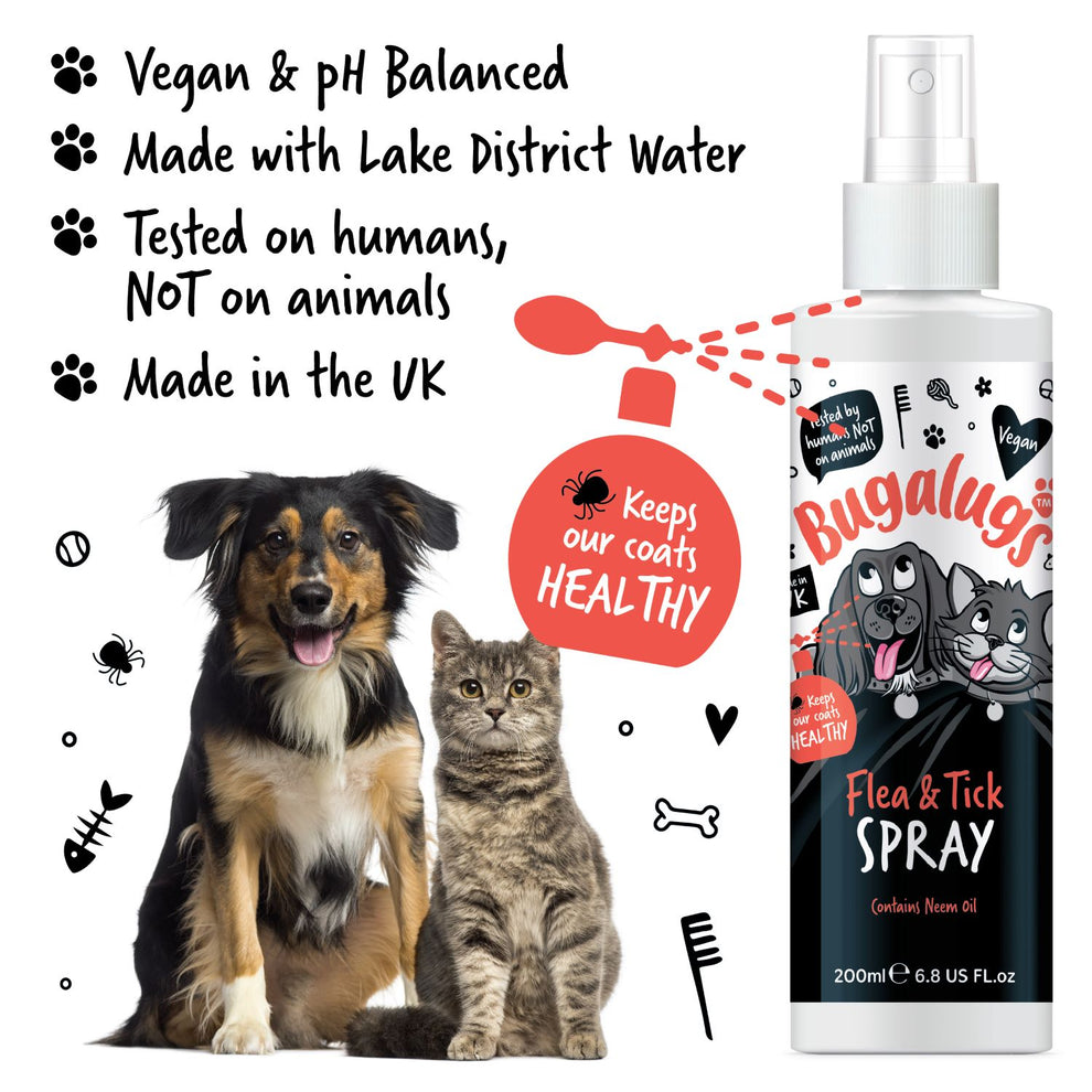 Bugalugs Flea & Tick Spray with Neem Oil for Dogs & Cats 200ml