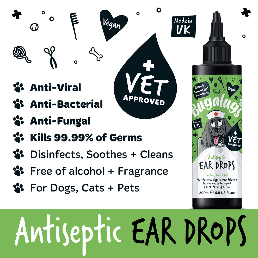 Bugalugs Antiseptic Ear Drops for Dogs, Cats & Pets 200ml