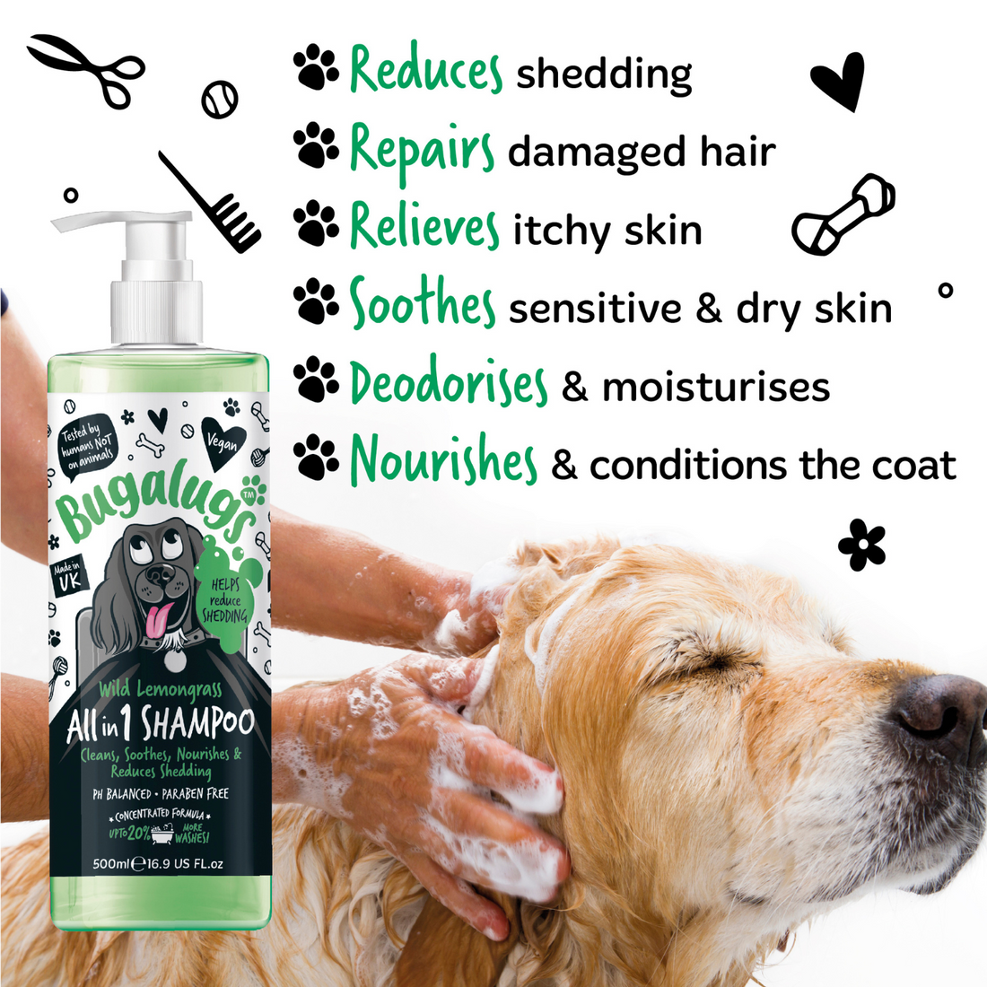 Bugalugs Wild Lemongrass All in 1 Dog Shampoo with Shed Control 250ml