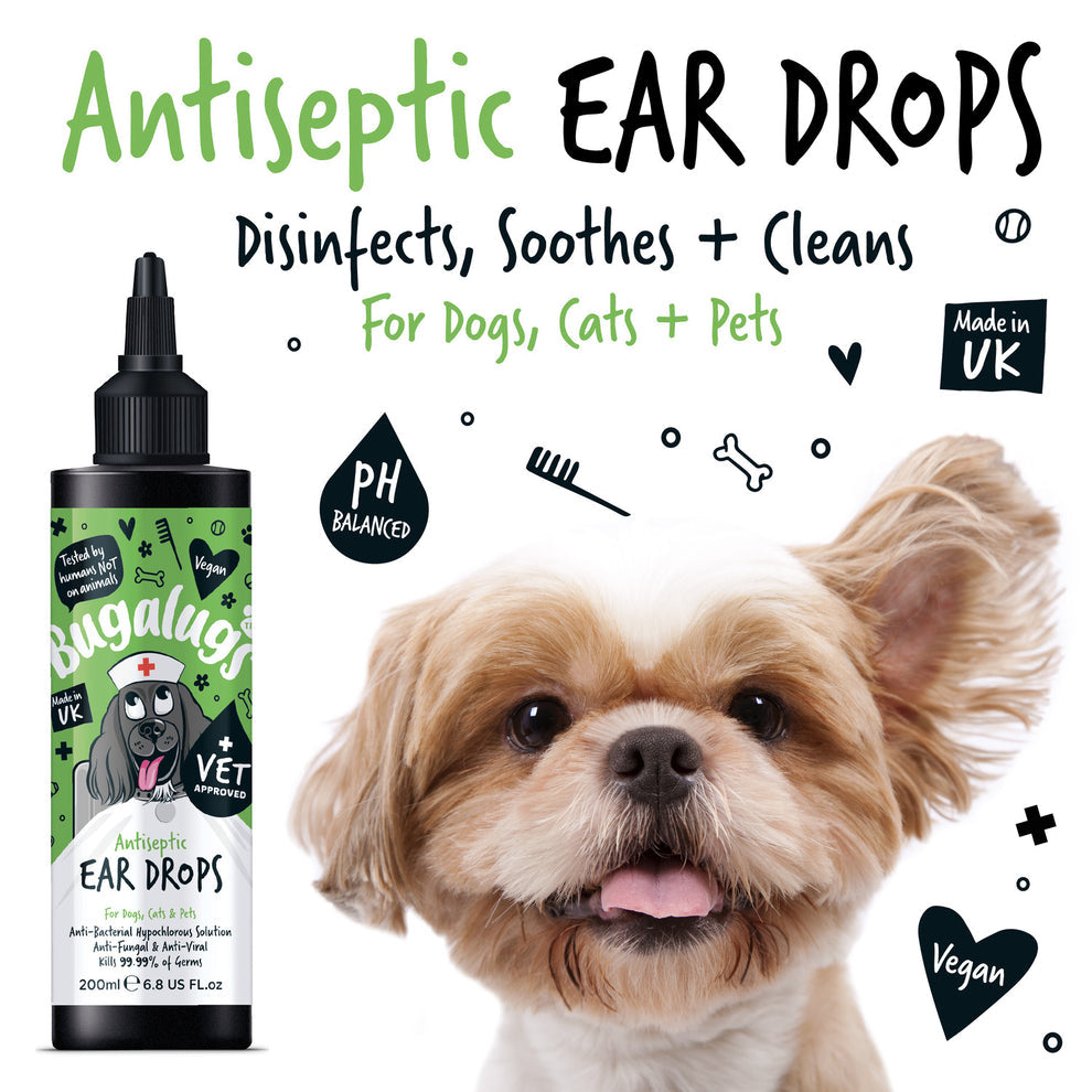 Bugalugs Antiseptic Ear Drops for Dogs, Cats & Pets 200ml