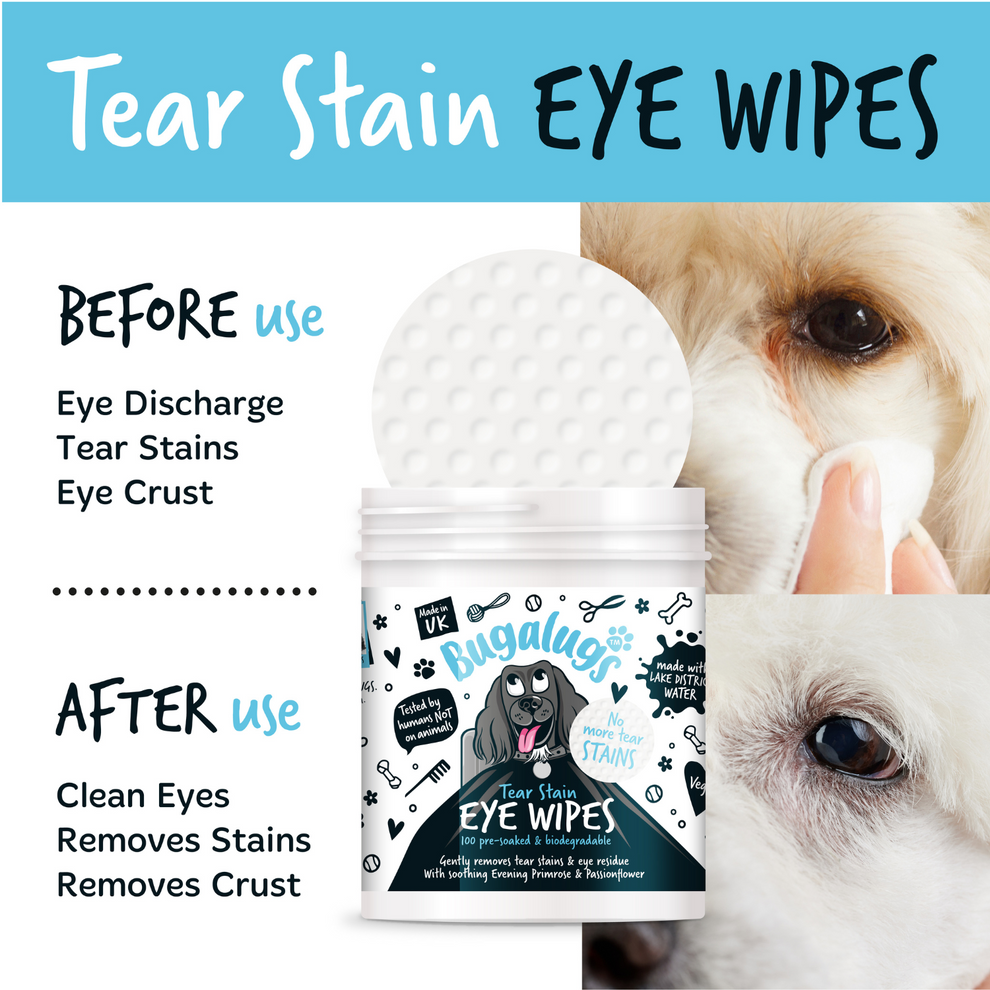Bugalugs Tear Stain Eye Wipes for Dogs (100 Wipes)