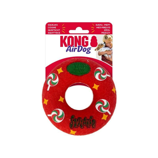 KONG Christmas Airdog Squeaker Donut Medium  Tennis