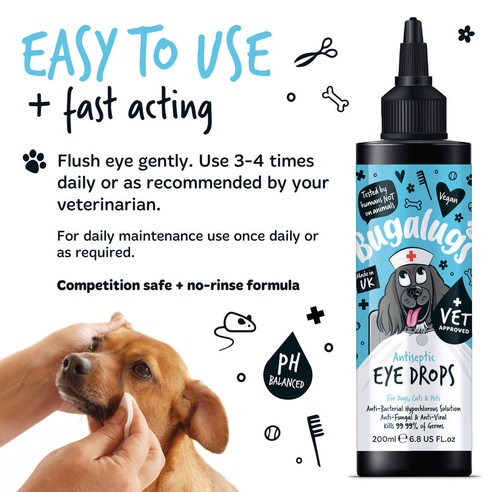 Bugalugs Antiseptic Eye Drops for Dogs, Cats & Pets 200ml