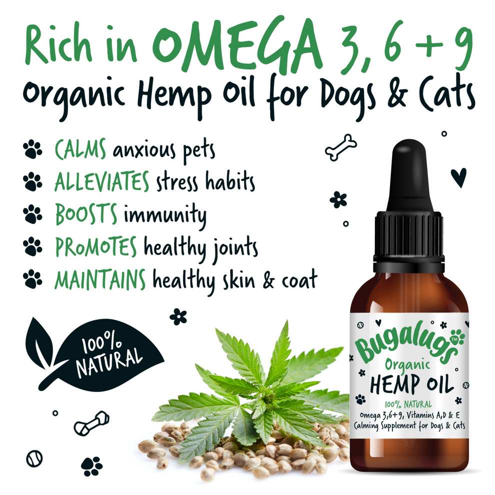 Burgalugs Organic Hemp Oil 100% Natural Calming Supplement for Dogs & Cats 50ml