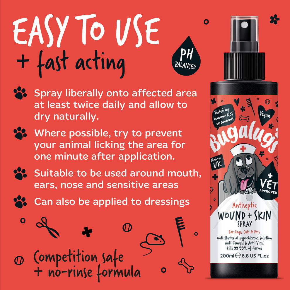 Bugalugs Antiseptic Wound & Skin Spray for Dogs, Cats & Pets 200ml