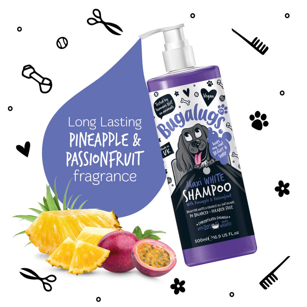 Bugalugs Maxi White Whitening Dog Shampoo with Pineapple & Passionfruit 250ml