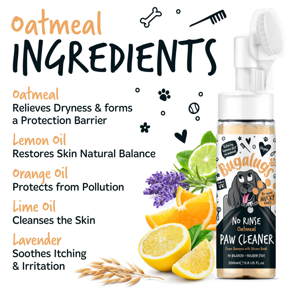 Bugalugs Oatmeal No-Rinse Paw Cleaner for Dogs & Cats 200ml